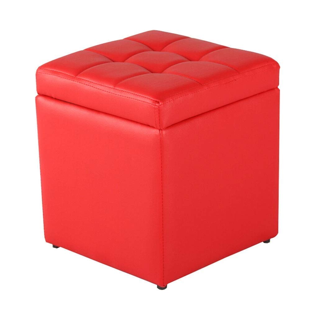 Tabouret de rangement rouge en cuir PU pour salon et entrée