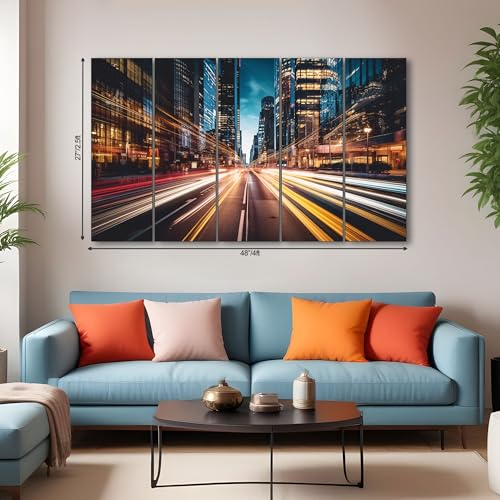 Image of The Castle Decor Fast moving city painting with frame 5 Big Size (27x48) Wall Art for living room,Bedroom,Drawing room,Hotels-Wooden Framed-Digital Painting