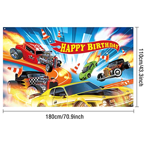 Hot Car Birthday Party Decorations Hot Race Car Birthday Party Backdrop 5.9x3.6ft Banner Background for Boys Racing Signs for Indoor Outdoor Decorations Supplies