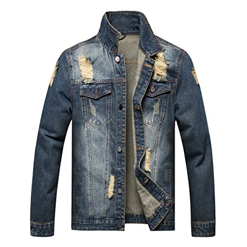 QIMYUM Jeansjacke für Herren, Distressed Slim Denim Jacket, Blue2803, Medium