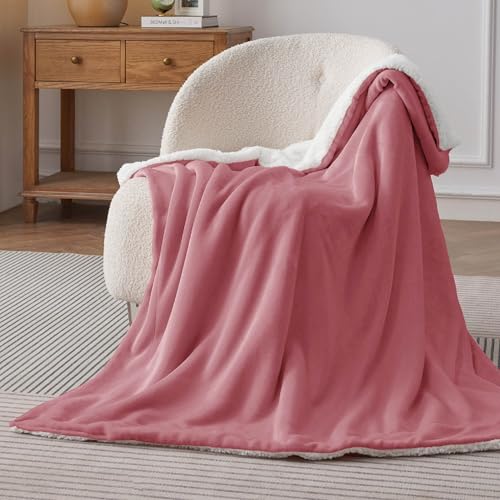 Image of Bedsure GentleSoft Sherpa Fleece Twin Size Blanket for Couch, Non-Heated, Thick and Warm Throw for Girls and Women, Soft Fuzzy Plush Twin Blanket for Winter, Dusty Rose, 60x80 Inches