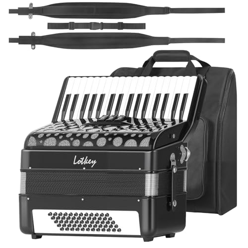 LOTKEY 34 Key Piano Accordion,60 Bass Variable Tone Portable Accordion Instrument, Handmade Premium Reed Adult Accordions with Gig Bag, Padded Shoulder Strap for Beginners, Professionals (Black)