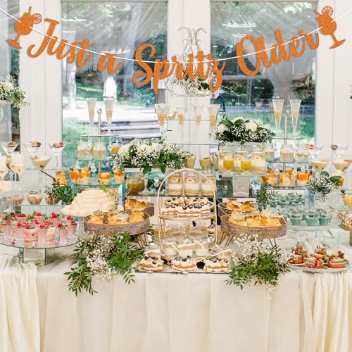 Image of Just a Spritz Older Banner - Spritz Bar Sign, Spritz Party Decor, Lemon Citrus Birthday Party Decorations Orange Glitter