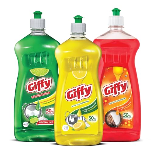 Image of Giffy Liquid Dishwash Gel | 750ml | Green Lime & Active Salt | 50% More Effective | Tough Grease Removal Expert | Turbo Boosters | Mild fragrance | Removes Tough Malodour | Hand-Safe