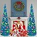 MACTING Pop Up Christmas Tree with Lights 5FT Blue Collapsible Easy-Assembly Coastal Glitter Tinsel Pencil Tree for Porch Apartment Corner Home Holiday Party Indoor Outdoor Xmas Decorations