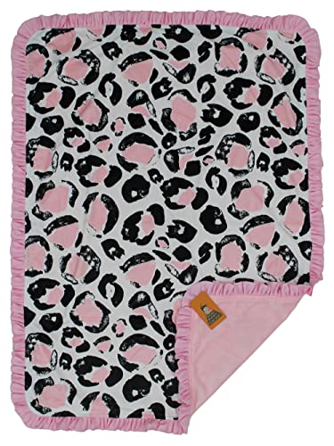 Image of Dear Baby Gear Custom Print Baby Blanket - Double Layer Infant Blanket - Toddler Blankets - Great Size for a Crib, Stroller or Car Seat - Pink and Black Cheetah, Pink with Ruffles, 43 inch x 33 inch