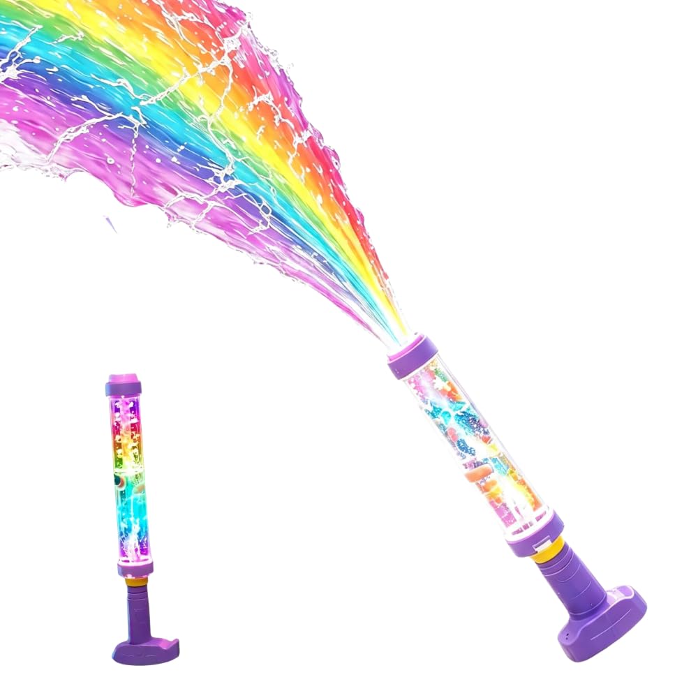 Glowing Rainbow LED Water Blaster Pull Push Firework Waters Blasters Multi-Coloured Light Up Stream Impact- For Pool Parties and Outdoor Activities