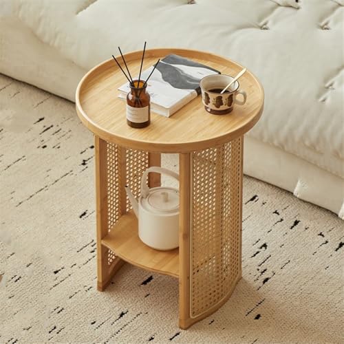 Beistelltisch aus Kunstharz-Rattan – Zweischichtiger runder...