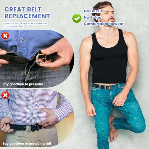 2 Pcs No Buckle Elastic Belt For Men, 1.3 Inch Invisible Elastic Belt, Wide Side Comfortable Universal Buckleless Belts for Jeans Pants Unisex (Black)4