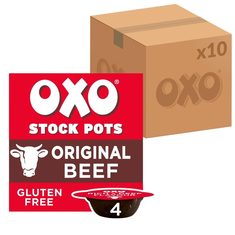 OXO Beef Stock Pots – Original Recipe, Rich & Flavourful, Ideal for Cooking, Soups, Stews & Holiday Meals, 10 Packs of 4 x 20 g (40 Pots Total)