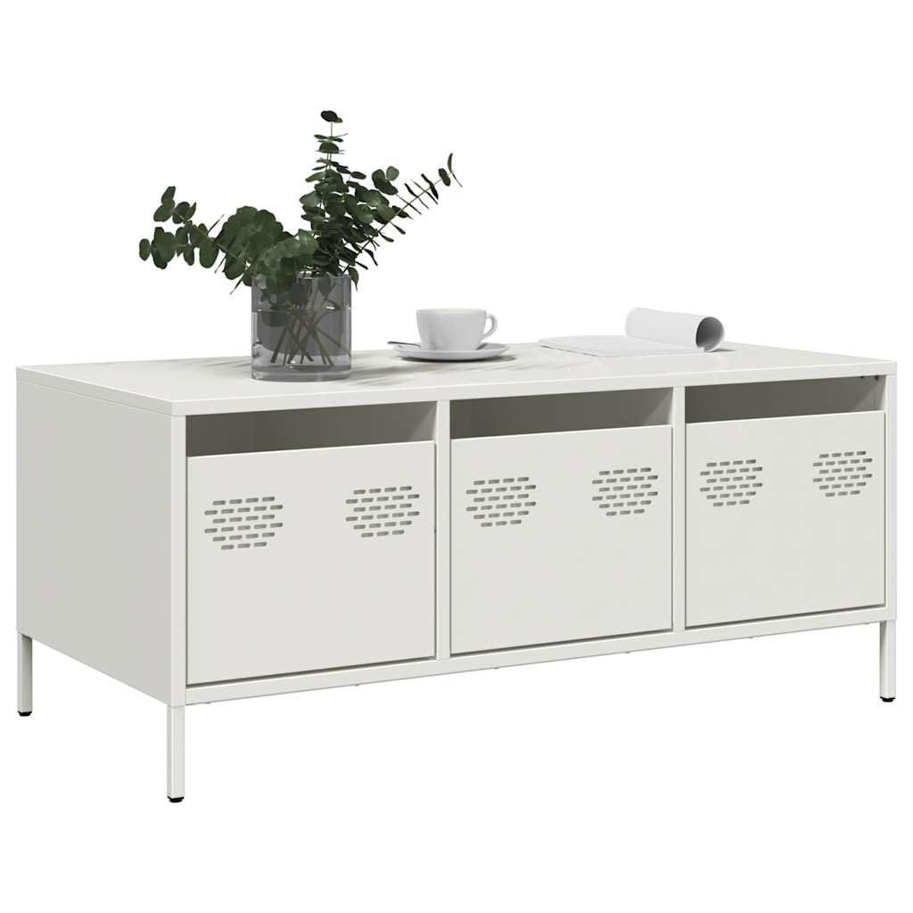 Tavolino da salotto bianco, 101,5 x 50 x 43,5 cm, in acciaio