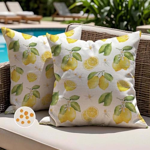 Jayusaror Housse Coussin 40 x 40 Exterieur Impermeable Jaune Citron Motif Floral Taie d'oreiller Décoratif Housses de Coussin pour Canapé Jardin Balcon...