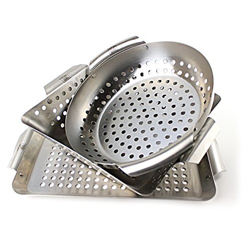 Yukon Glory Set of 3 Professional Barbecue Mini Grilling Basket Set, Heavy Duty Stainless Steel Perforated Grill Baskets for Grilling Veggies, Seafood, and More - Thumbnail 5