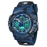 SYOKZEY Watches for Kids 5-16 Boys Sports Digital Watch Waterproof Wrist Watches Outside Toys Kids Ages 8-12 Cool Birthday Thanksgiving Xmas Gifts for Teen Boys Stocking Stuffers Camouflage Dark Blue