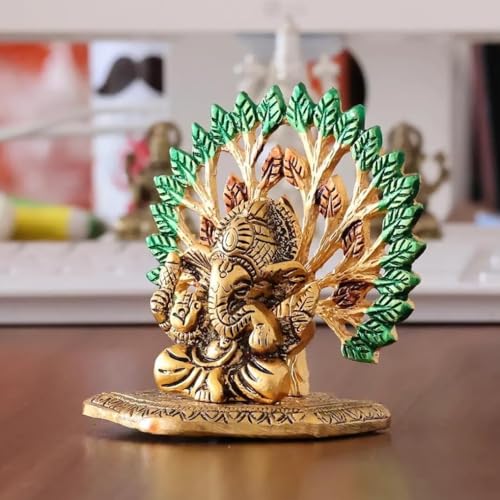Image of KridayKraft Elegant Mini Ganesh Murti - Divine Lord Ganesh Idol for Home & Office Decor, Intricately Designed Pooja Statue & Spiritual Showpiece for Living Room, Bedroom, Temple (Golden)