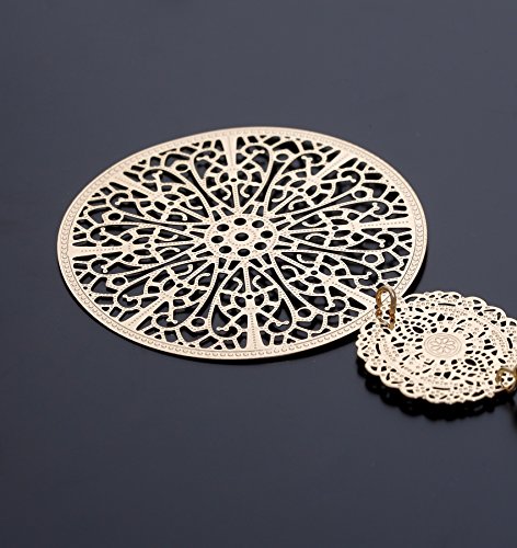 Filigree Disc Drop Earrings Double Round Disc Statement Earrings Metallic Brass Disc Dangle Hook Earrings #TOP7