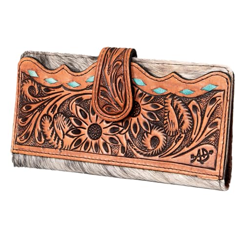 American Darling Women's Wallet Hand Tooled Hair On Genuine Leather Handbag and Ladies Purse