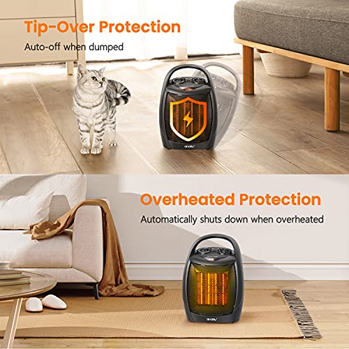 Andily Compact Portable Ceramic Space Heater With Adjustable Comfort Control Thermostat, 3 Settings, Easy Grip Handle, Great For Use In Home, Dorm, Office Desktop, And Kitchen, Etl For Safe (Black) #TOP3