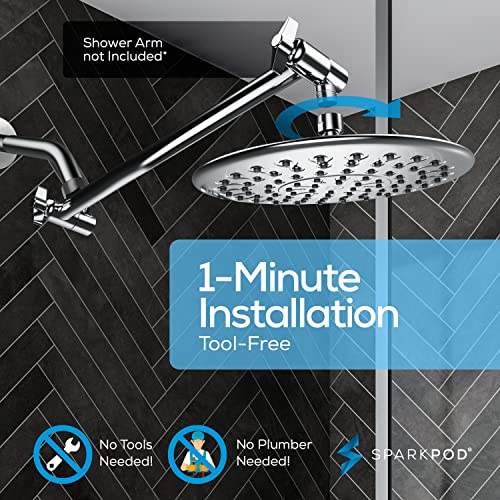 SparkPod 9.5 Inch Large Rain Shower Head - Luxury Rainfall Shower Head - High Pressure Showerhead, Full Body Coverage with Anti-Clog Silicone Nozzles -No Hassle, Easy Install (1/2 NPT, Chrome) - image 3