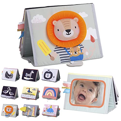 Image of Taf Toys Savannah Infant Tummy-time Soft Crinkle Activity Book with Huge Baby Safe Mirror, 3D Activities, Textures and a Soft Baby Teether