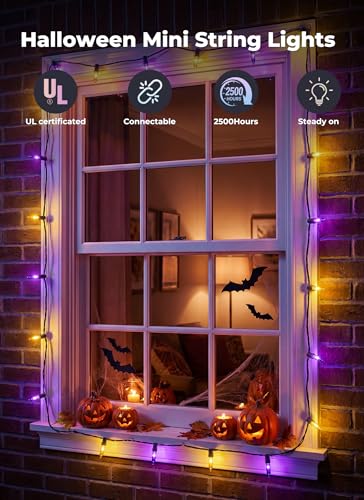 Image of Minetom Halloween String Lights Orange & Purple 100 Count 20 Feet Incandescent Bulb Mini Lights for Indoor Outdoor Garland Party Festival Haunted House Decoration
