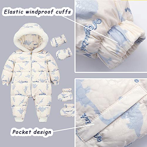 Baby Sneeuwpak Winter Down Romper Jongens Meisjes Hooded Jumpsuit Warme Outfits Voet+Handschoenen Dinosaurus Patroon… - Image 4