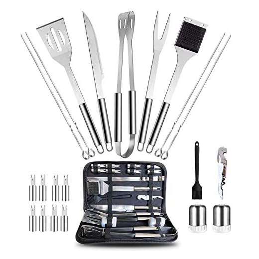 SANDEWILY 22pcs Barbecue Accessories Kit & Foldable Storage Bag,Stainless Steel Grill Utensils Set,Professional BBQ Tools for Outdoor Garden Party Cooking Camping,Nice Gift for Dad Friends
