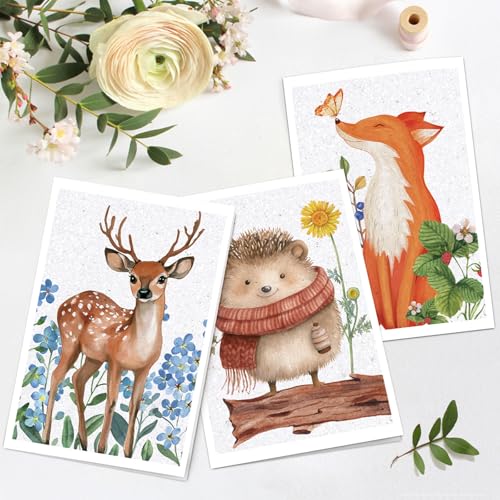 Image of Woodland Animals Blank Cards with Envelopes, 24 Pack Forest Animals Note Cards Bulk for Kids, 4x6 Inch Watercolor Greeting Card Set Boxed for All Occasions