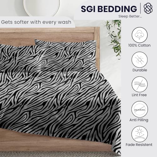 Image of SGI bedding Full XL Bed Sheets Set - Premium 600 TC Egyptian Cotton, Crisp Cooling Sateen Weave, Extra Soft Hotel Collection, Fits Mattresses Up to 16 Inch Deep Breathable Long Lasting - Zebra Print