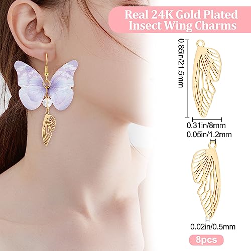 Beebeecraft 1 Box 8Pcs Butterfly Wing Charms 24K Gold Plated Insect Flying Wing Pendant Charms Jewellery Making Findings for DIY Bracelet Necklace - Image 2