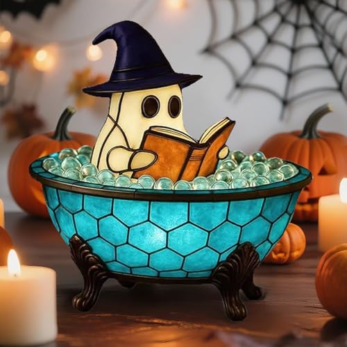 oyeftp Halloween Ghost Bubble Bath Lamp Cute Bathtub Ghost Night Lights for Halloween Decor Reading Books Nightlight Halloween Decorations for Indoor Readers & Book Lover Desk Home Party
