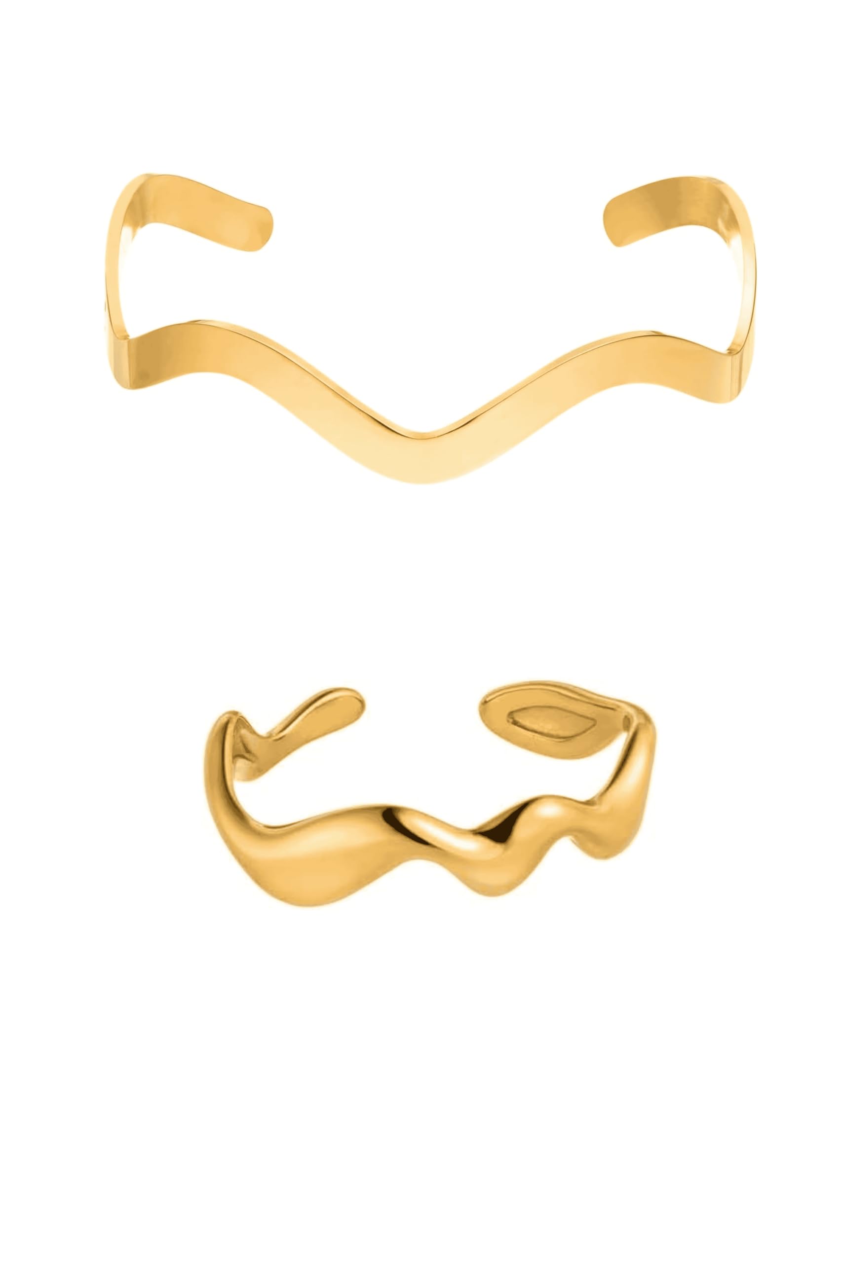 Purelei Wave Schmuckset – Abstract Wave Ring (verstellbar 52–56) und Wave Armcuff – Edelstahl, wasserfest – Damen Schmuckset – Gold