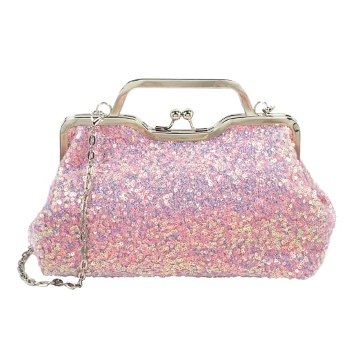 Nite closet Light Pink Clutch Glitter Purses for Women Crossbody New Sparkle Bag Shiny Chain (Pink)