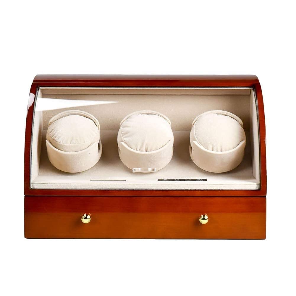 Expositor De Relojes Automáticos para 3+3 Relojes, Caja De Madera Brillante, Enrollador De Relojes De Pulsera, Motor Silencioso con Cajón（D-A）