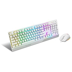 MSI Vigor GK30 Combo White, 6-Zone RGB GK30 Gaming Keyboard & GM11 Gaming Mouse, Water Repellent & Splash-Proof, 5000 DPI
