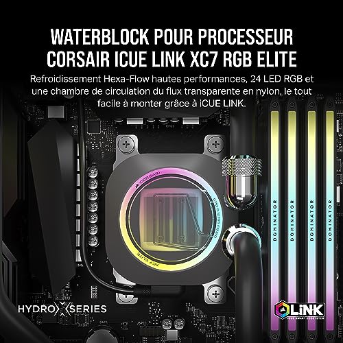 CORSAIR iCUE LINK XC7 RGB ELITE Waterblock pour Processeur - Chambre de Circulation du Flux Transparente - Compatible avec les sockets Intel LGA 1700, AMD AM5 et les sockets plus anciens - Gris Furtif