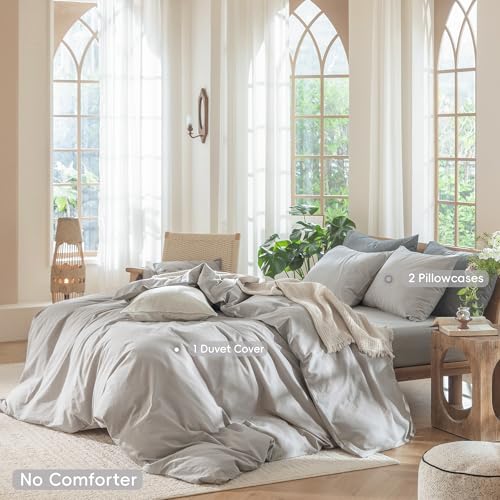 Image of MooMee Duvet Cover Set 100% Washed Cotton Linen Like King | Relaxed Linen-like Texture. Soft, Breathable & Long-lasting Comfort. Lightweight. Hidden Zipper with 8 Interior Corner Ties