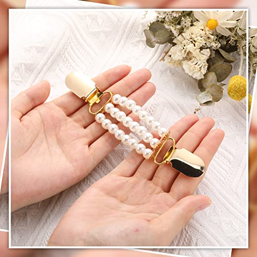 4 Pcs Sweater Shawl Clip Retro Cardigan Collar Clip Dress Shirt Brooch Clip Waist Back Cincher Clip Rhinestone Pearl Clip For Women Girl (Pearl And Rhinestone Style) #TOP3