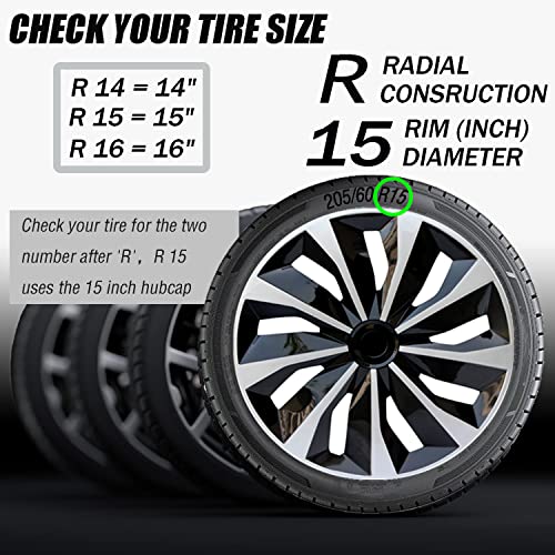 Hubcap Wheel Cover Replacement R15 Hub Caps Universal Wheel Rim Cover ABS Material Exterior Accessories for Car Trunk SUV -Set of 4 (15-Inch, Silver-Black) - Image 3