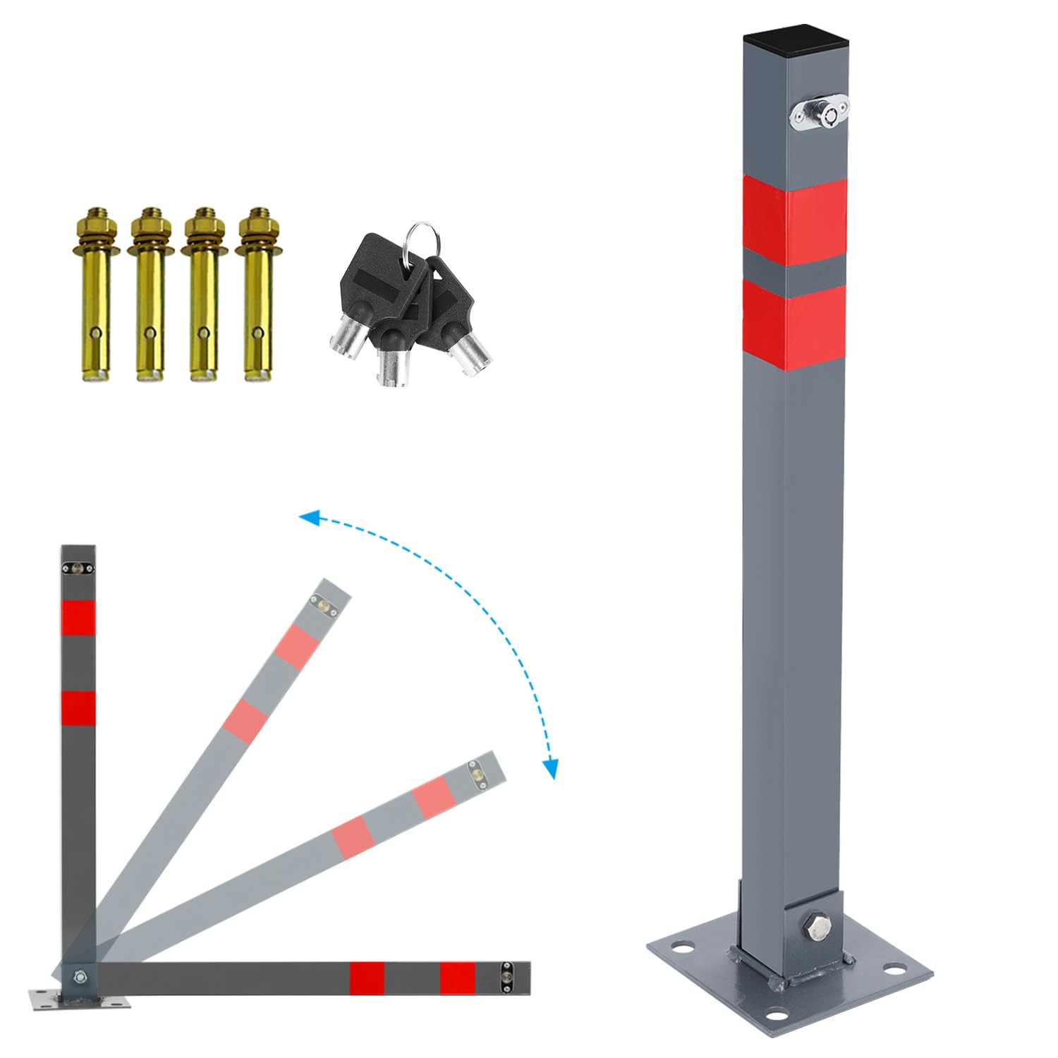 Eulenke 2X dissuasore parcheggio, pieghevole Parcheggio Barriera, Barriera Parcheggio con chiavi e strisce riflettenti, Facile da Installare blocco parcheggio, Palo Dissuasore Anti Altezza 67cm