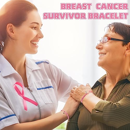 50 Pcs Breast Cancer Awareness Bracelet Pink Ribbon Braided Bracelets with Pendant Adjustable Breast Cancer Gifts Accessories3