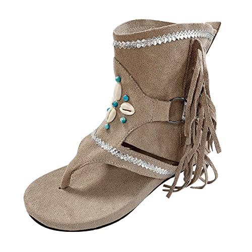 Botas de verano para mujer - Sandalias planas de playa con borlas adornos de zapatos - Plataforma Peep Toe Peep Toe Separadores de Dedos - Botines Ligeros Suela Suave Sandalias - Sandalias de ocio