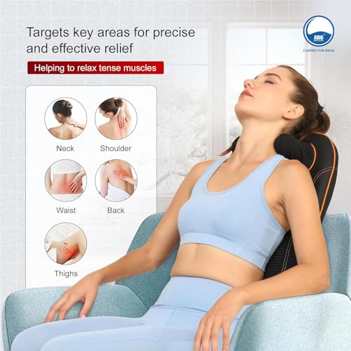 Image of AROGYA Portable Massager with Heat, 4 Roller, Full Back Shiatsu Massage Cushion, Neck & Lumbar Support, Vibration Therapy, Electric Back Massager for Car & Home Use