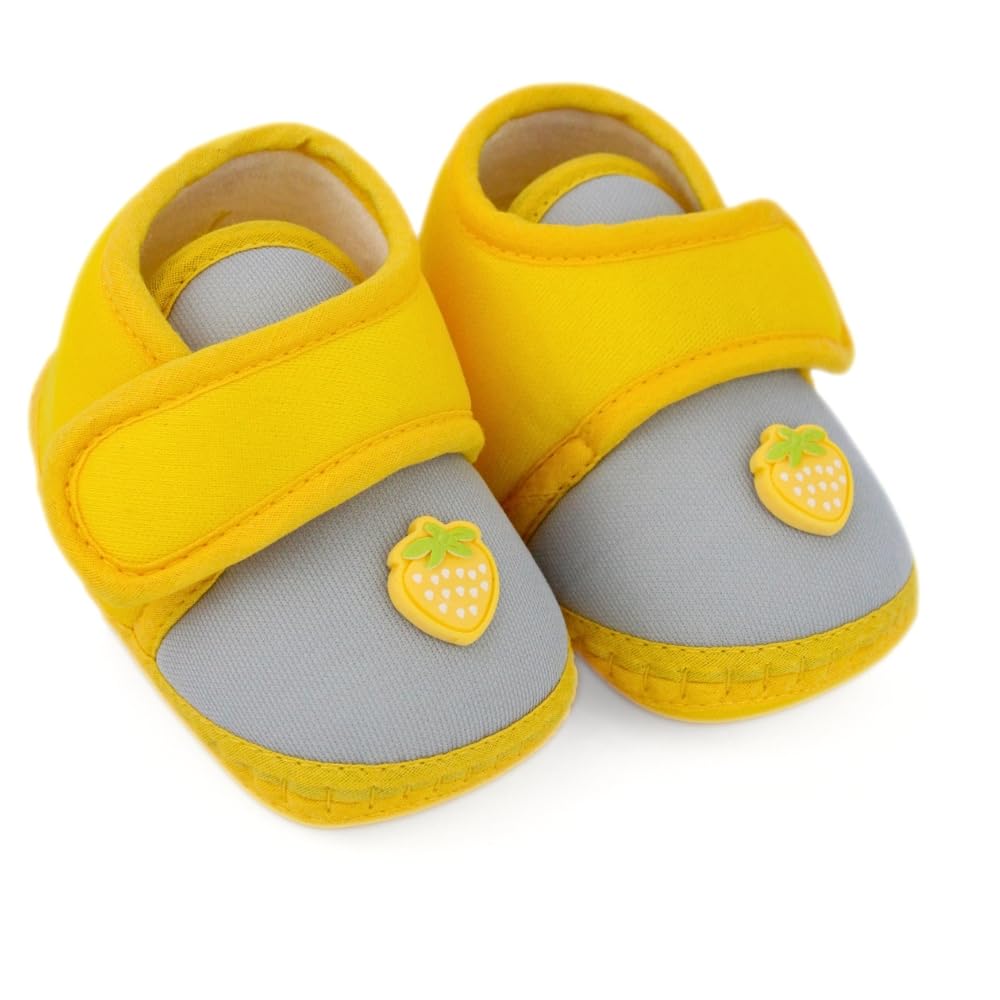 neska moda 6 to 12 Month Baby Boys & Baby Girls Newborn Cotton Grey,Yellow Hook & Loop Baby Booties-BT5408-picture-2