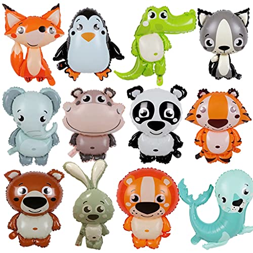 Lot de 12 ballons gonflables pour enfants - Motif animaux de la jungle - Animaux marins - Fête d'anniversaire - Fête prénatale -