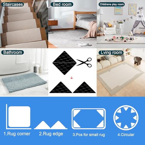 12 PCS Rug Pad Gripper, Washable Grippers for Rug Tape, Non-Slip Carpet Gripper for Hardwood Floors and Tile, Reusable Carpet Tape for Area Rugs, Double Sided Adhesive Rug Stickers, Keep Corner Flat - Thumbnail 4