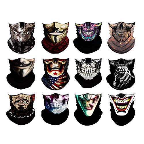 Anyoupin Headband Multifunctional Headwear Magic Head Scarf Elastic for Running Fishing Motorcycling Skiing(Skull & Joker Set 2/12 PCS)