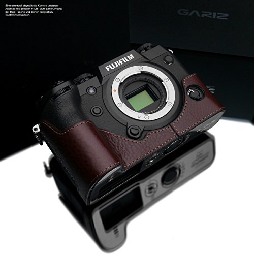GARIZ Design Kameratasche für Fujifilm X-H1 Kamera | Fototasche aus italienischem Leder | Tasche für Fuji XH1 | Farbe Systemkamera Tasche: Dunkelbraun | Farbe Ledertasche Naht: Braun XS-CHXH1BR Cover
