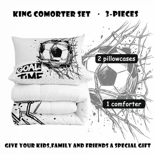 Image of Feelyou Soccer Comforter Set All Season Football Sports Bedding Set with 2 Pillow Cases Soccer Ball Game Microfiber Kids King Bedclothes Bedroom Decor Duvet Quilt Breathable Soft Lightweight