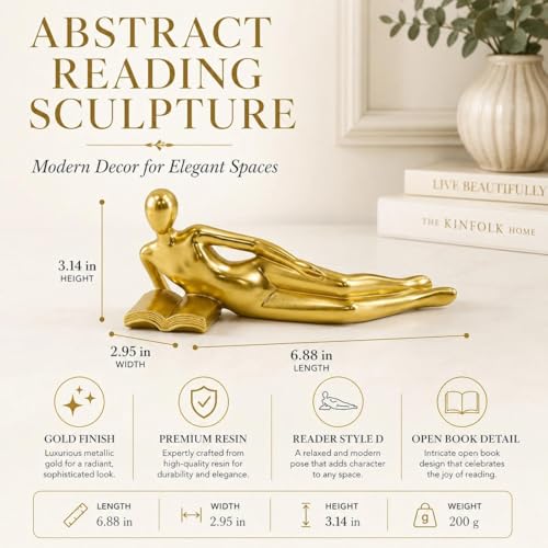 Estatua decorativa abstracta de lector estilo Thinker Gold D miniatura 2